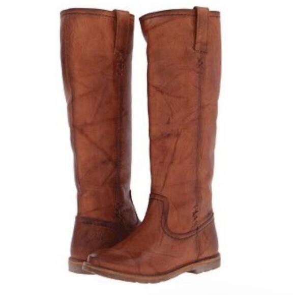Frye Shoes - Frye Celia X Cross Stitch Tall Boot US 6.5 Brown Tan Leather Riding Boot Pull On
